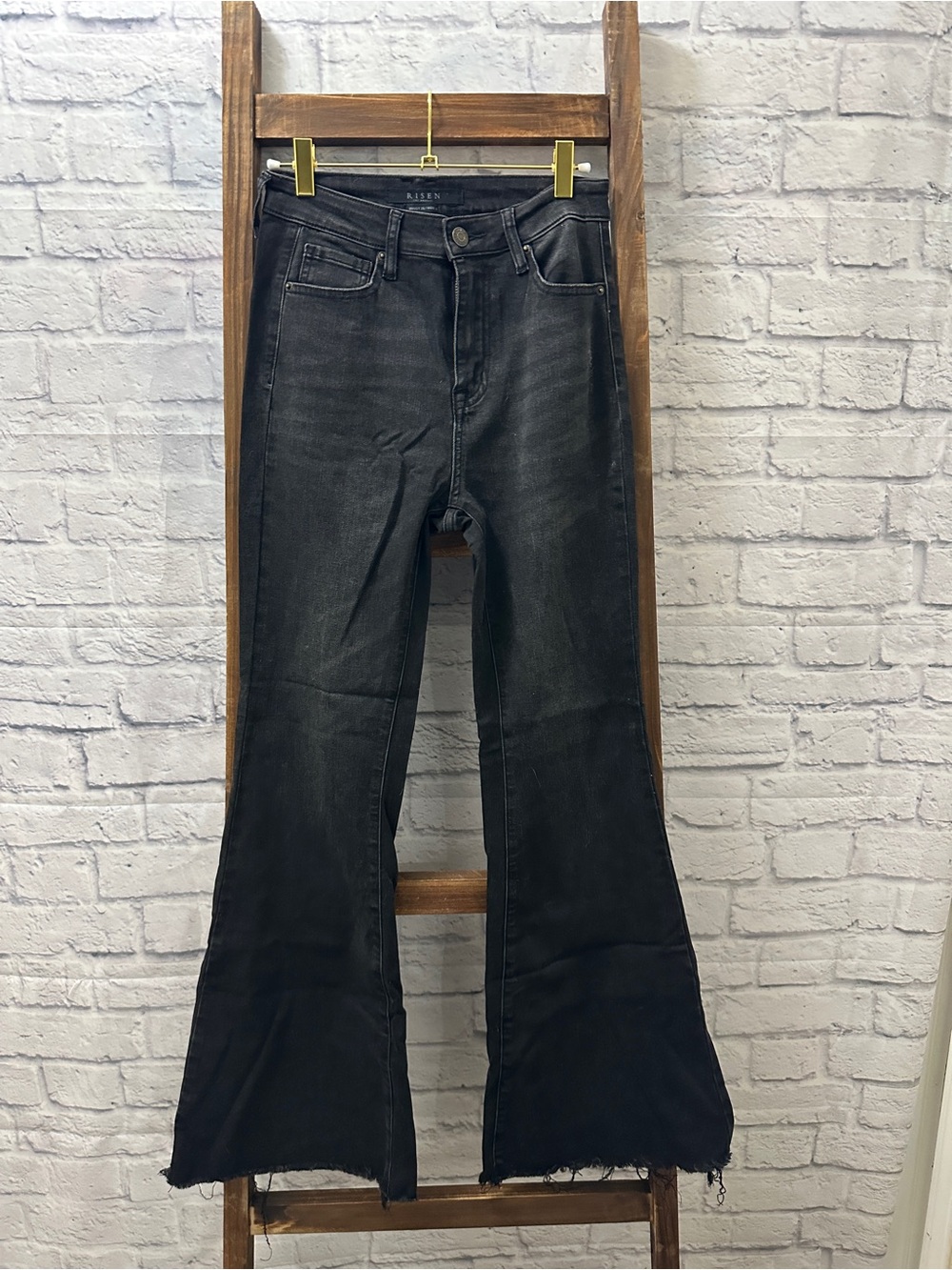 Risen Black High-Rise Flared Jeans